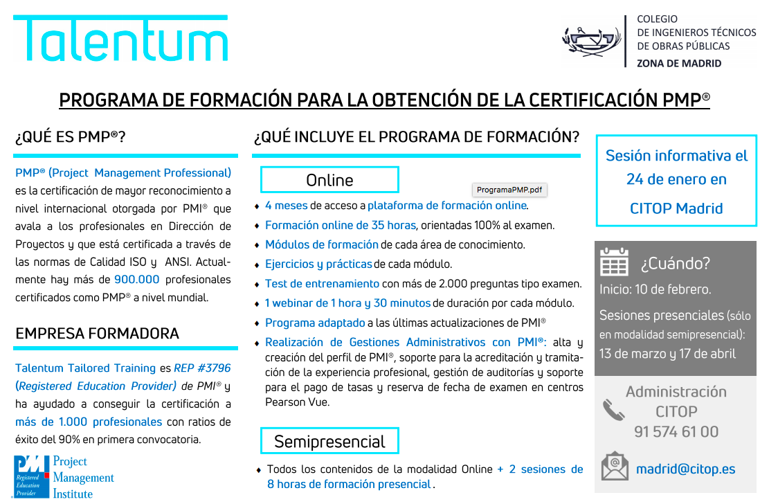 Programa de formación para la obtención de la certificación PMP® 